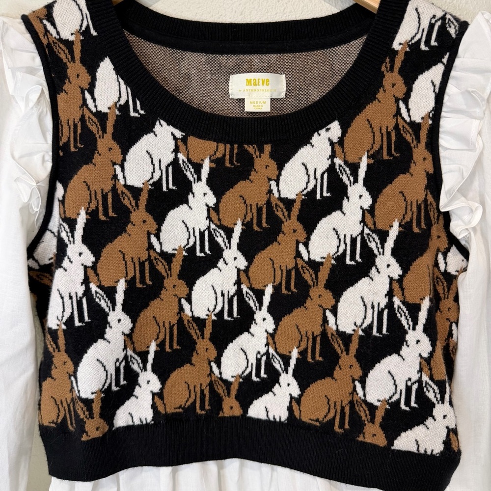 Maeve Ruffled Twofer Rabbit Print Sweater Vest - Picture 5 of 11
